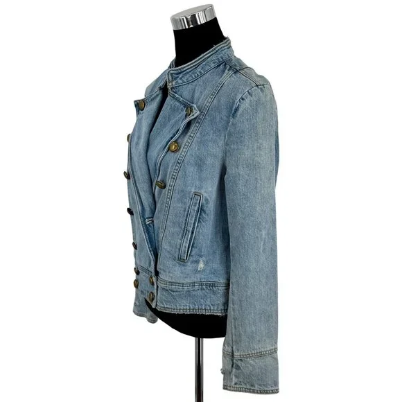 RARE Free People Military Denim Jacket L| Coastal Cowgirl Grunge Boho Streetwear - Picture 5 of 16